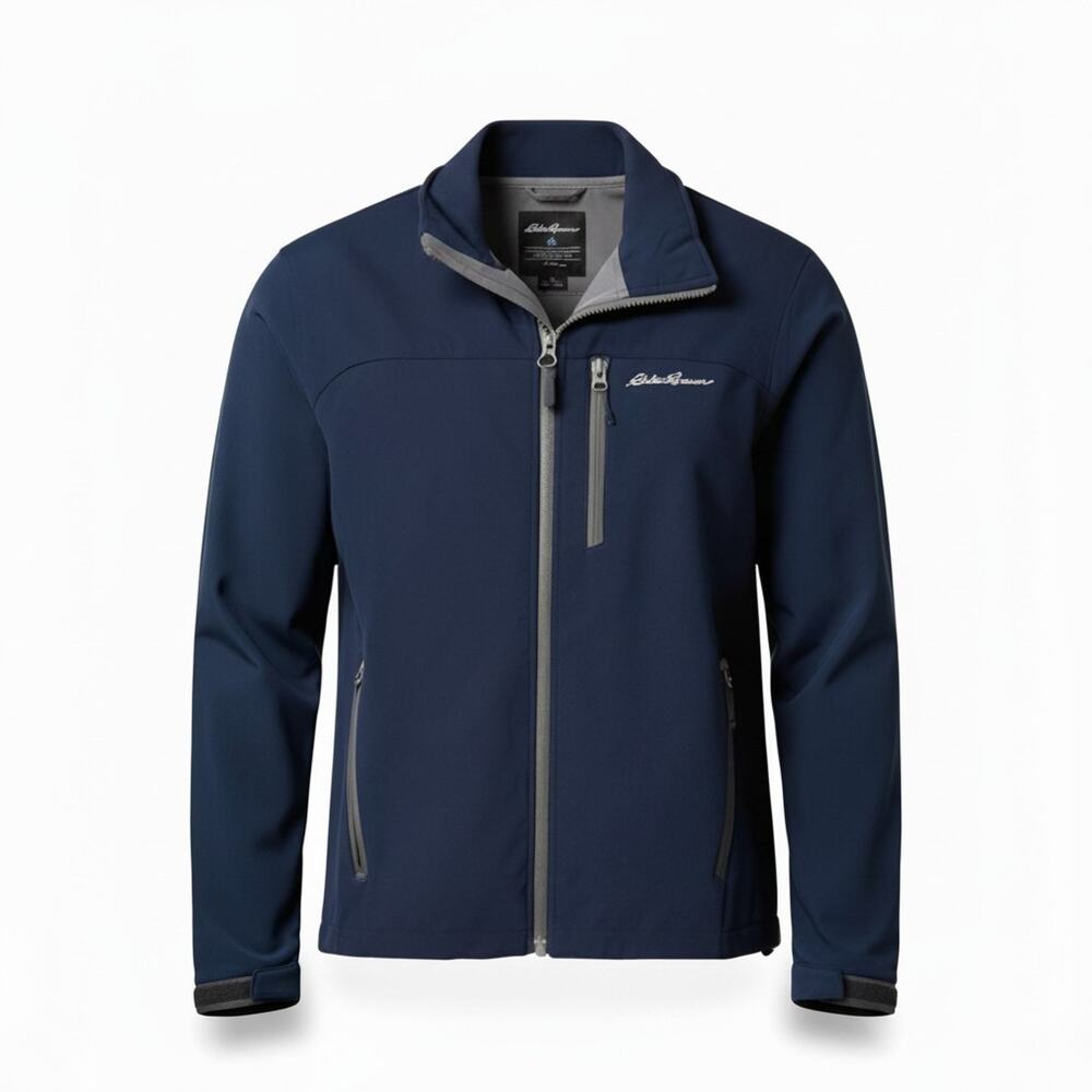 Eddie Bauer Mens Sz M Softshell Jacket Fleece Lined Navy/Gray Activewear Outdoor